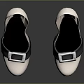Fashionable Beige And Black High Heels With Round Toe And Square Metal Buckle