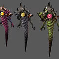 Three Colorful Fantasy Creatures With Spiked Design And Glowing Eyes Artistic Variants