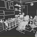 Tattoo Studio Interior With Black Furniture Workstations Tattoo Tools And Artworks On Walls