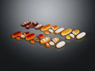 Assorted Delicious Fresh Baked Bread Varieties With Different Shapes And Colors 3d model