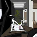 Modern Entertainment Room Featuring Treadmill Exercise Bike Wooden Accents And Natural Light