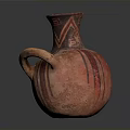 Handcrafted Pottery Sculpture With Red And Black Stripes And Handle Design