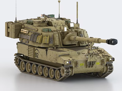 Camouflage Military Tank Featuring Cannon Tracks Antennas Number 82 And 101HB Marking 3d model