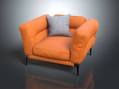 Plush Orange Single Sofa With Gray Pillow Black Legs And Modern Upholstered Design 3d model
