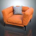 Plush Orange Single Sofa With Gray Pillow Black Legs And Modern Upholstered Design