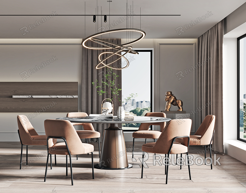 Modern dining room table and chair chandelier combination model