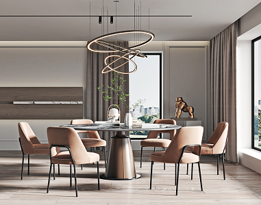 Modern dining room table and chair chandelier combination 3d model