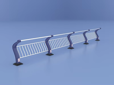 Sleek Modern Railings With Dark Blue Posts And White Vertical Bars 3d model