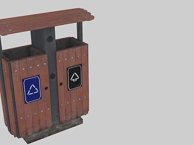 Dual Compartment Wooden Trash Bin for Recycling and Other Waste with Icons 3d model