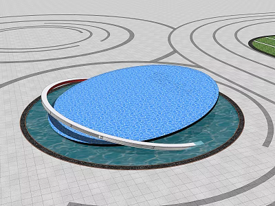 Decorative Garden Ornament With Circular Pool Blue Oval Surface And Paved Pathways 3d model
