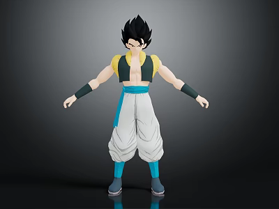 Anime Character Black Hair Yellow Blue Outfit White Baggy Pants Blue Shoes Standing 3d model