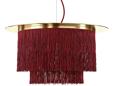 Elegant Modern Chandelier Featuring Layered Red Tassels And Golden Circular Frame 3d model