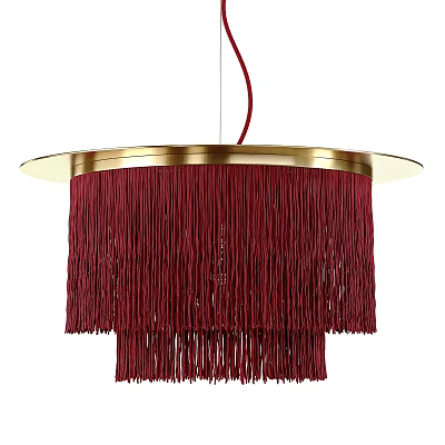 Elegant Modern Chandelier Featuring Layered Red Tassels And Golden Circular Frame 3d model