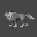 Mythical Gray White Wolf 3D Model With Blue Glowing Eyes And Rune Mark