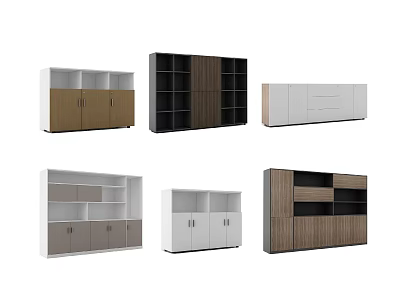 Various Modern Bookcases With Open Shelves Closed Doors And Different Color Finishes 3d model