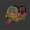 Orange Tricycle With Brown Canopy Transparent Windshield Pink Lights And Black Wheels