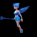 Blue Haired Fairy With Blue Wings Flying Holding Blue Magical Wand