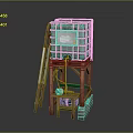 Simple Building Structure With Wooden Frame Plastic Water Tank Ladder And Pipes
