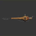 Golden Metallic Weapon With Spear Like Design Red Wheel And Shiny Mechanical Structure