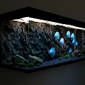Aquarium Fish Tank Aquascape Design With Blue Fish Rock Background And Green Aquatic Plants