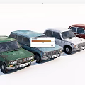 Vintage Old Cars in Four Different Colors Green Blue White Red