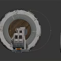 Cylindrical Industrial Structure With Horizontal Stripes And Small Metallic Mechanical Device
