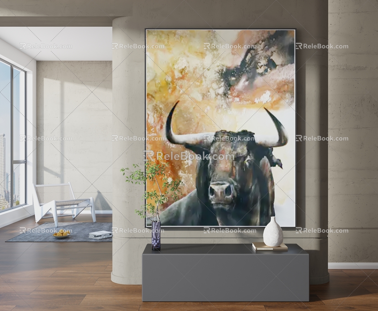 Modern Animal Painting Simple Abstract Black and White Hanging Painting Decorative Painting Combination 3d model