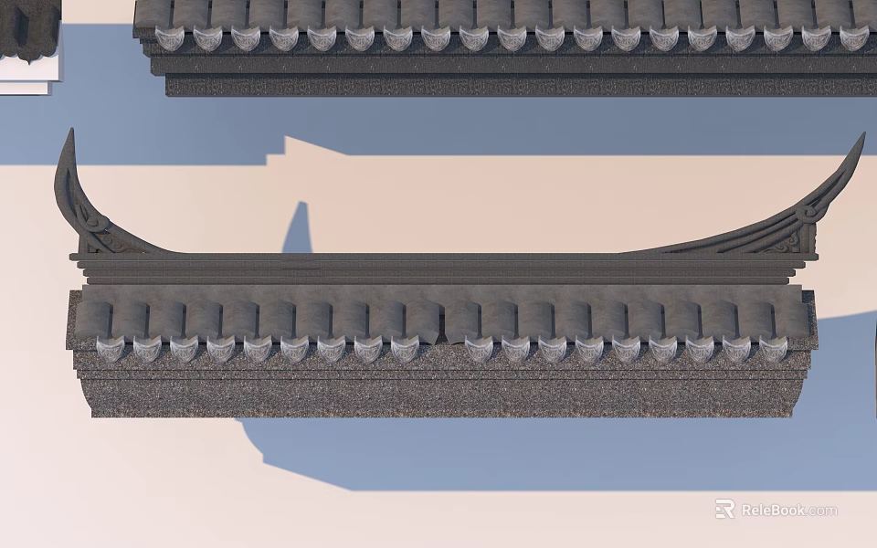 Traditional Building Exterior Wall With Decorative Tile Eaves And Textured Surface Design 3d model 