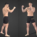 Shirtless Man in Black Shorts Posing in Fighting Stance from Different Angles 3d model