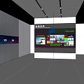 Modern Exhibition Hall Interior With Large Digital Screen And Product Display Cabinets