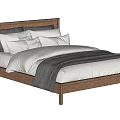 Modern Wooden Frame Double Bed With White Bedding And Gray Throw 3d model