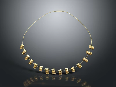 Golden Necklace With Small Cylindrical Beads Circular Design Shiny Surface Daily Life Accessory 3d model