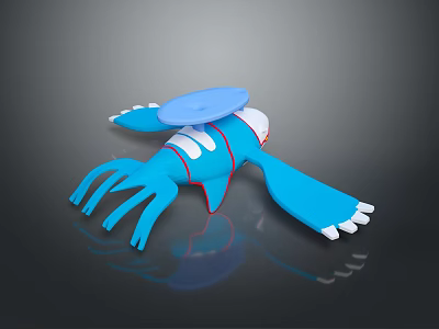Blue Creature Character Design With Multiple Tentacles Disc Shaped Head And White Red Accents 3d model