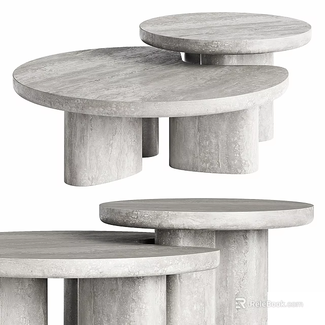 Modern Round Coffee Tables With Textured Stone Surface And Stacked Cylindrical Legs 3d model 