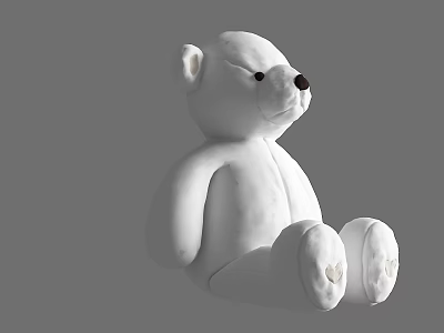 White Stuffed Teddy Bear Doll in Sitting Posture with Soft Texture and Simple Gray Background 3d model