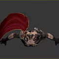 Game Movie Warrior Character With Blue Hair Golden Armor Red Cape And Black Boots