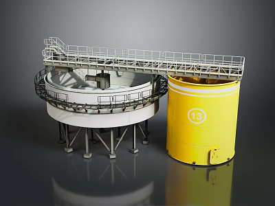 Industrial Storage Tanks With White Circular Tank Yellow Cylinder And Metal Platform 3d model