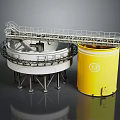 Industrial Storage Tanks With White Circular Tank Yellow Cylinder And Metal Platform