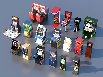 Assorted Arcade Amusement Equipment With Pinball Claw Slot Machines And Various Colors 3d model
