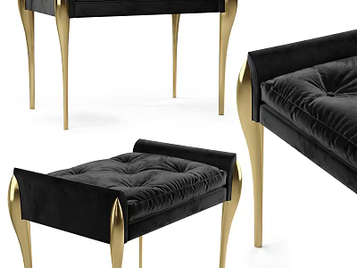 Black Velvet Sofa Stool with Gold Metal Legs Padded Seat Modern Elegant Design 3d model