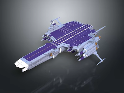 Futuristic Cosmic Spaceship 3D Model With Purple Silver Design And Multiple Thrusters 3d model