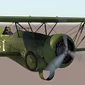 Vintage Green Biplane Fighter Aircraft With Star Insignia Number 1 And Propeller Design