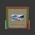Modern TV Wall Unit Design With Flat Screen TV Wooden Panel And Metal Columns