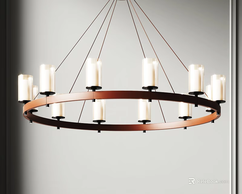 Modern Elegant Chandelier With Circular Frame And White Cylindrical Shades 3d model 