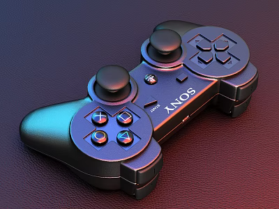 Sony Black Game Controller With Blue Purple Glow For Entertainment Gaming Device 3d model