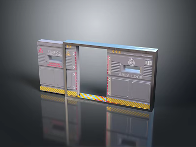 Industrial Safety Gate Design With Metal Panels And Yellow Warning Stripes 3d model