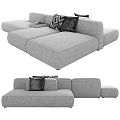 Modern Three Seater Sofa With Gray Fabric Decorative Pillows And Side Table 3d model