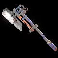 Decorative Battle Axe With Metal Blade Wooden Handle And Blue Orange Accents