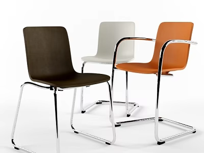 Modern Single Chair Design With Brown White Orange Colors And Metal Frame 3d model