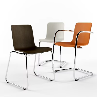 Modern Single Chair Design With Brown White Orange Colors And Metal Frame 3d model